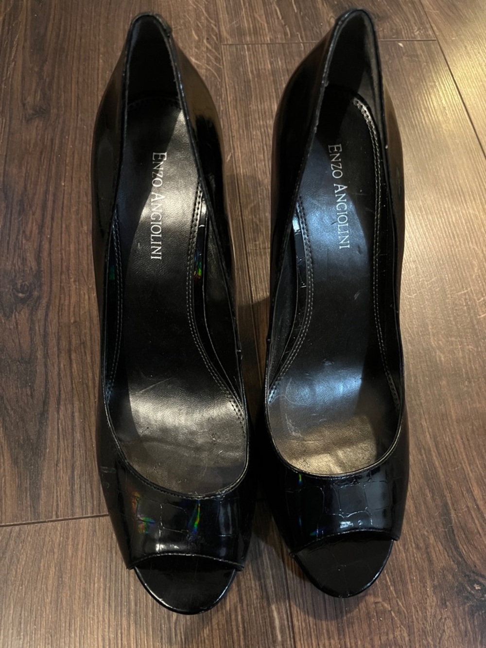 Enzo Angiolini Black Patent Peep-Toe Heels